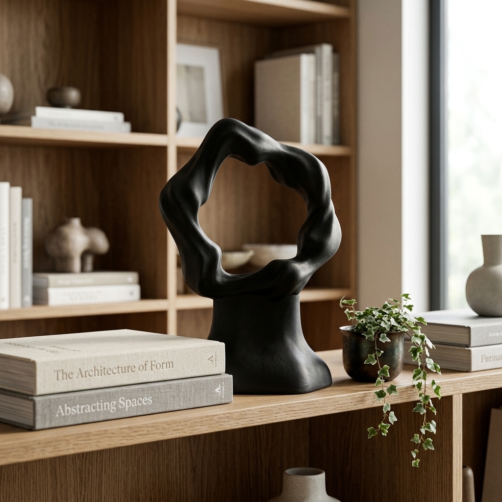 Flow Noir styled on a bookshelf